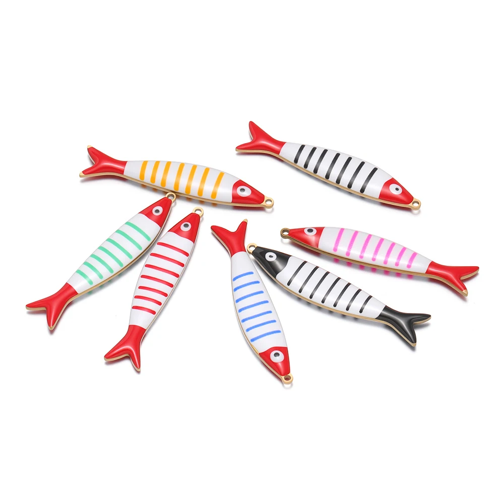 5 قطعة 40x8 مللي متر الفولاذ المقاوم للصدأ كلا الجانبين المينا الأسماك المعلقات الذهب Charms ل سوار ذاتي الصنع قلادة النتائج العصرية صنع المجوهرات