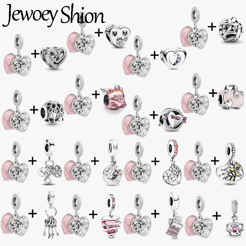 

2Pcs/Lot Crystal Family Heart Charm Bead With Love Pendant Fit DIY Brand Bracelet & Necklace For Women Jewelry Making Gift