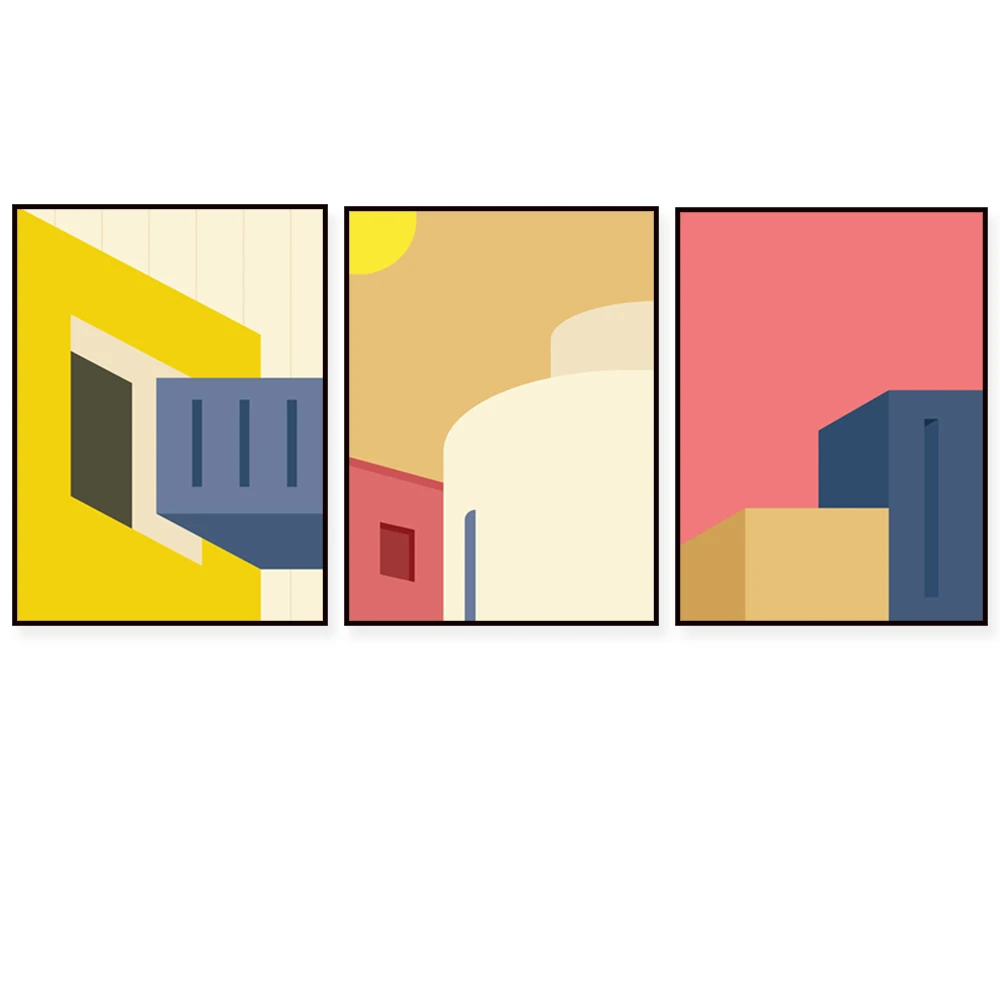 

Modern architecture, retro architecture, 60's color, 70's style, pastel color architectural decoration canvas print poster