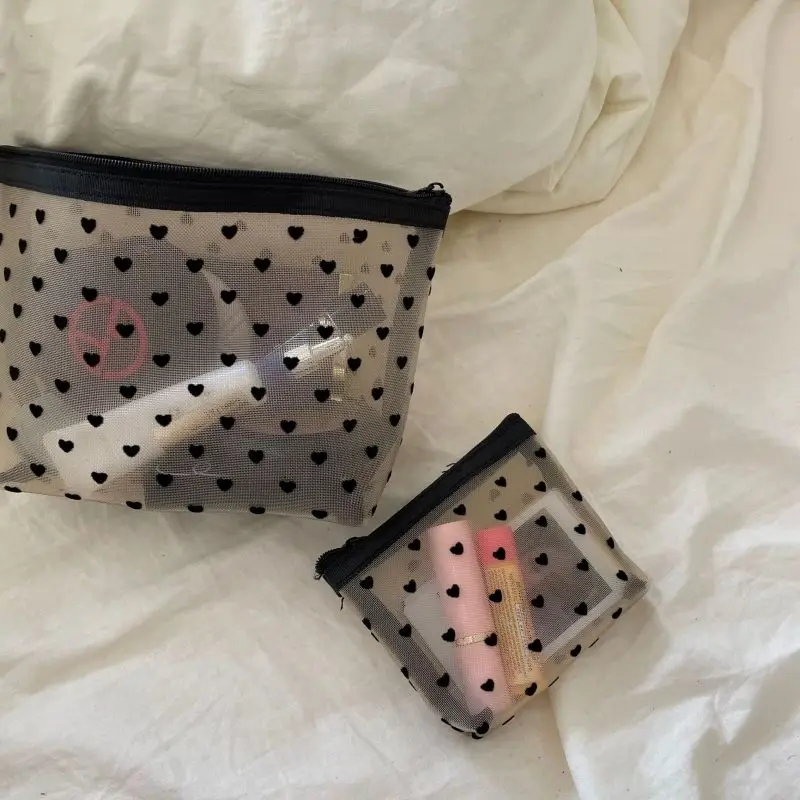 Bolsas de cosméticos transparentes para mujer, Mini bolsa de maquillaje con cremallera de puntos, lindos estuches de almacenamiento de baño de