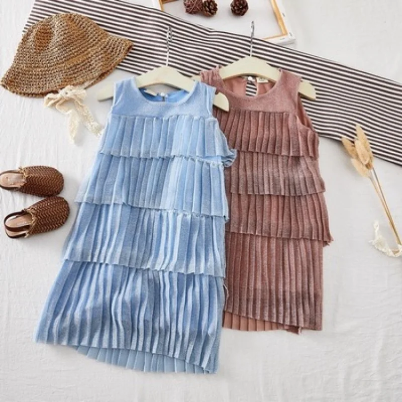 

Girls' Summer Sweet Cake Dress Children's Shiny Pleated Tank Dress Baby Sweet Dress Toddler Dress Children's Clothing