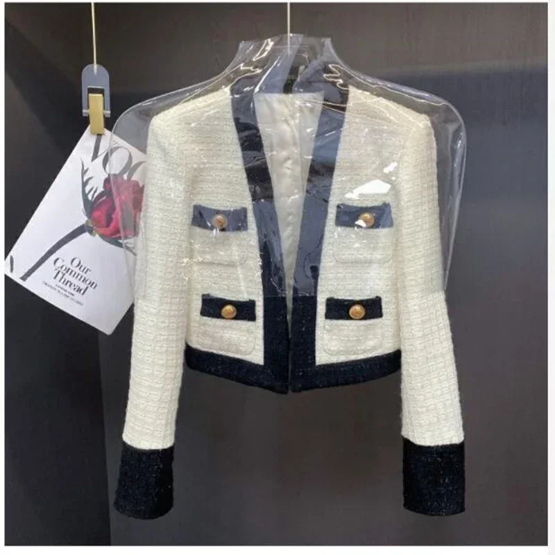 

2024 New Autumn Small Fragrance Tweed Jacket Female Blazer Coat Long Sleeve Button Short Coat Autumn Casual Women Office Outwear