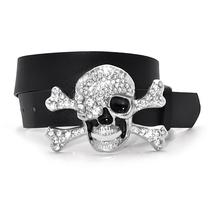 Metallischer Totenkopf-Schnalle-Taillengürtel für Damen, breiter Schnallengürtel für Cowboy, Cowgirl, Riemen, weiblicher