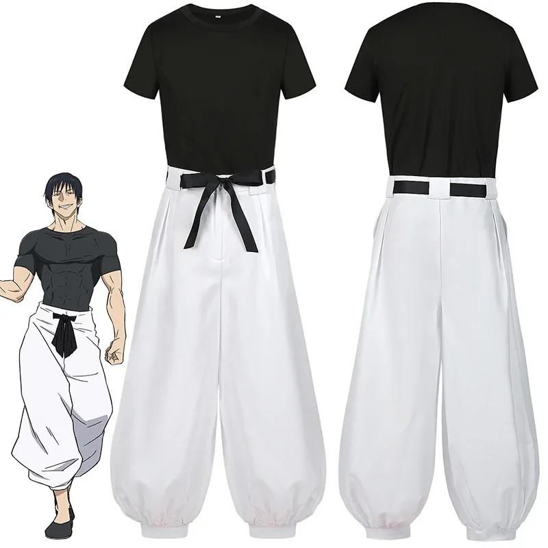 Anime Jujutsu Kaisen Fushiguro Toji Cosplay Costume Adult Unisex Short Sleeve Top Pants Suit Halloween Uniform Party