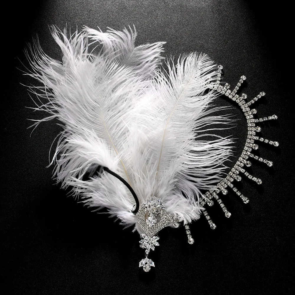 Stonefans Tassel Flapper Headband 1920s Headpiece Rhinestone Feather Wedding New Roaring Great Gatsby Hair Accessories for Women