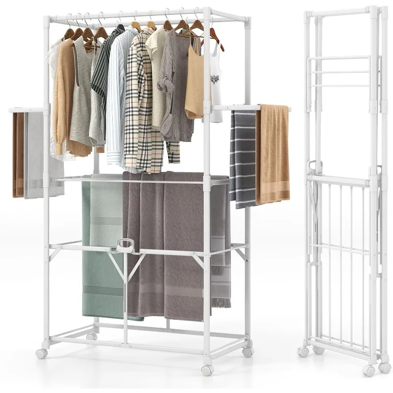 

Складная сушилка для одежды, складная стойка для белья с подвесными стержнями, складные боковые полки, Съемный Средний