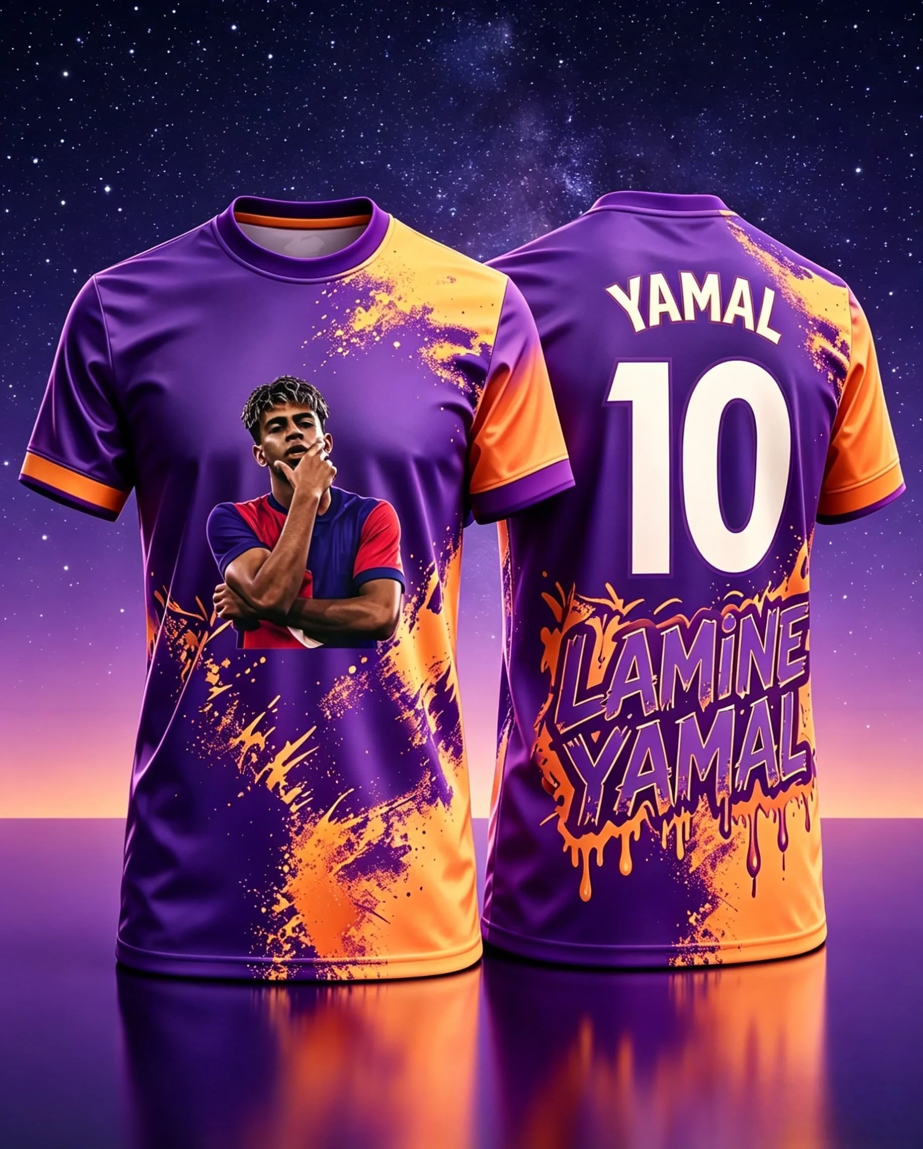 Yamal No.10 Graffiti Style Shirt 3D Portrait Print Color Splash Ink Large Loose Breathable Family Matchingkids T-shirt