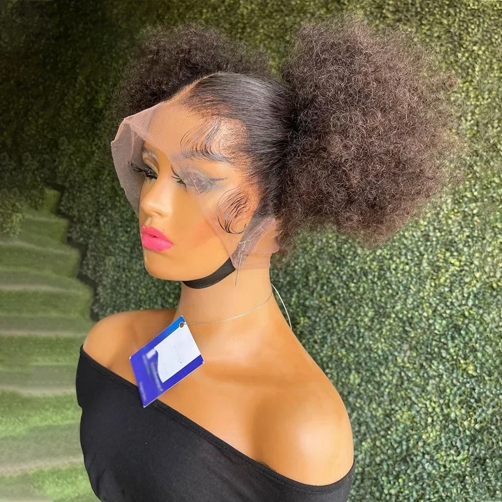 Kinky Curly 26 inch Soft Long 180 Density Natural Black Lace Front Wig For Women With BabyHair Preplucked Natural Hairline