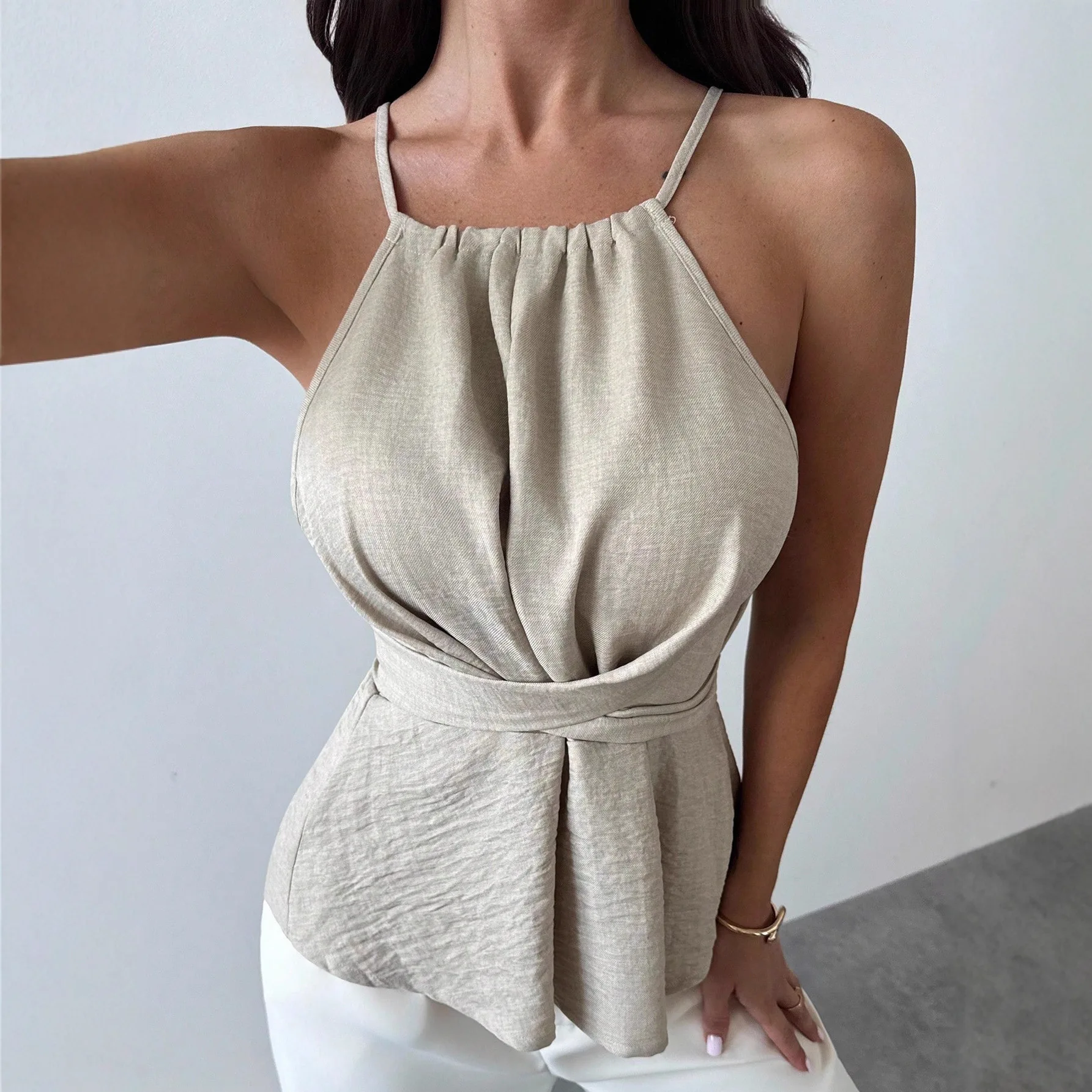 

V-neck 2026 Vest Shirt Women's Summer Straps Slim Suspenders T-shirt Women