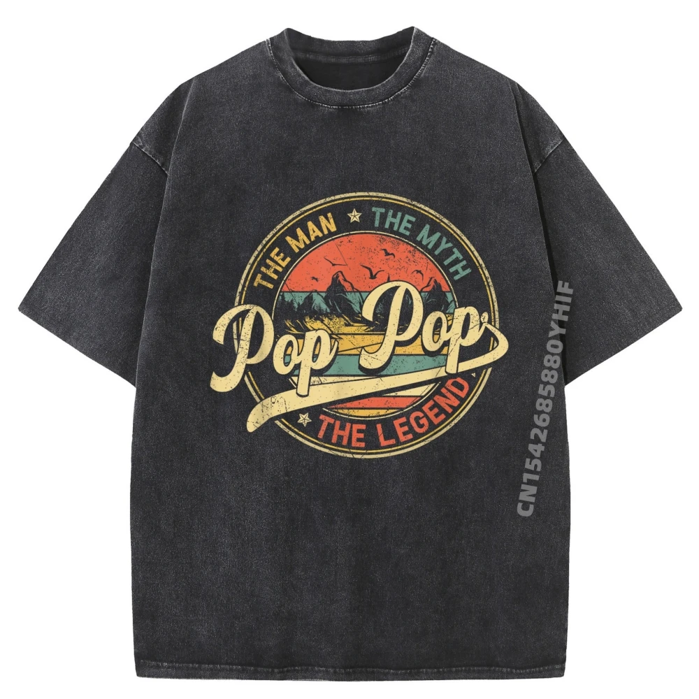 

Vintage Washed Shirt Pop Pop The Man The Myth The Legend Fathers Day White Graphic T Shirt Men's Clothes Family