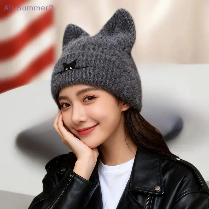 {Summer2} القط الأذن بيني Skullies النساء شتاء دافئ أفخم الكرتون قبعة حرارية فتاة الكورية في الهواء الطلق الثلوج البلوز القبعات #3
