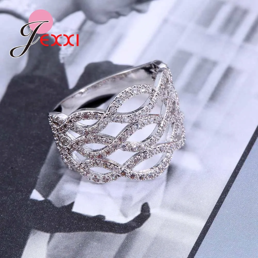 Vintage 925 Sterling Silver Engagement Crystal Rings For Women Bands Ring with Blue Bague Anel Wedding Rings Jewellery