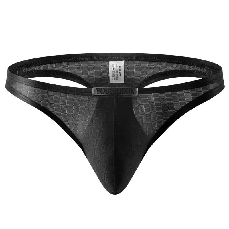 

Men's Sexy Nylon U-convex bag Sport Gym ice silk Panties running Low-Rise Seamless Cool Breathable Thong T-Pants GAY