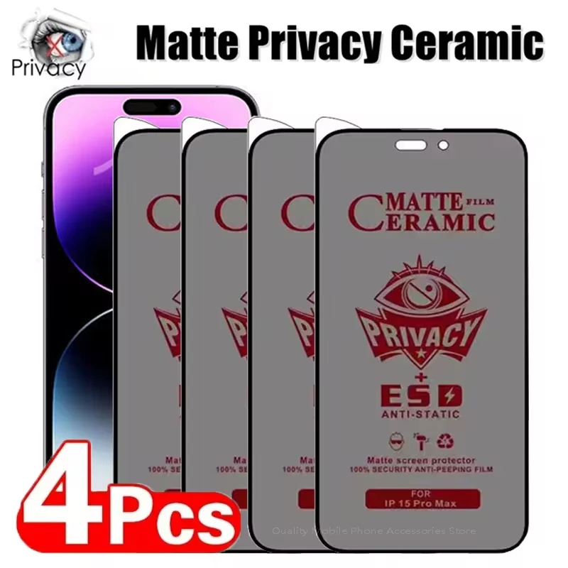 1–4 Stück matte Keramik-Blickschutzfolien für iPhone 17 16 15 Pro Max 6 7 8 Plus 11 12 13 14 Pro X XR XS Max Anti-Spionage-Folie