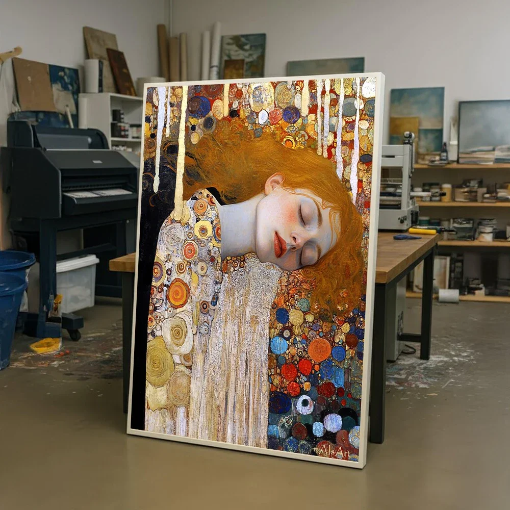 Multiple sizes 1pc frameless Canvas Painting,Gustav Klimt Inspired Art Prints Art Nouveau Woman Portrait Canvas Wall Art Boho Fl