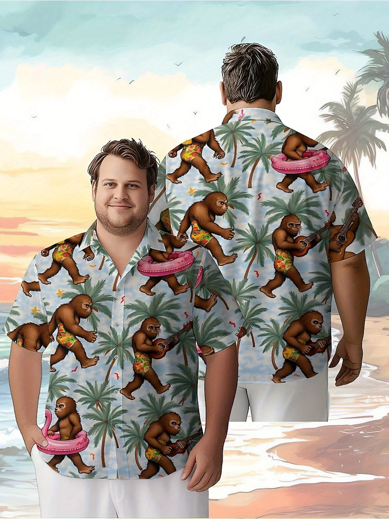 

Men's Plus Size Hawaiian Shirts Sasquatch Beach Bash pattern, Fashionable Aloha Shirt, Summer Casual Top,3D Unisex Clothes