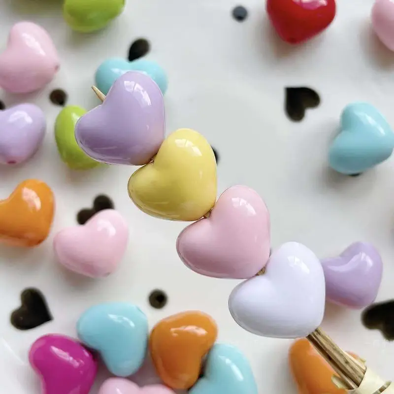 10Pcs Colorful Acrylic Love Heart Shape Bead Loose Spacer Beads for DIY Bracelet Necklace Jewelry Making Accessories