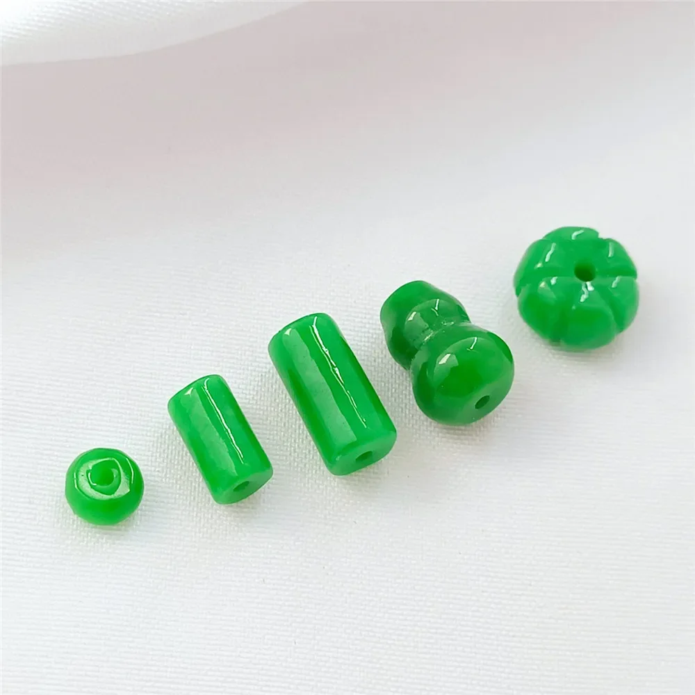 Natural Stone Green Gourd Pumpkin Spacer Beads Cylindrical Bucket Beads Diy Spacer Gasket Bracelet Necklace String Accessory