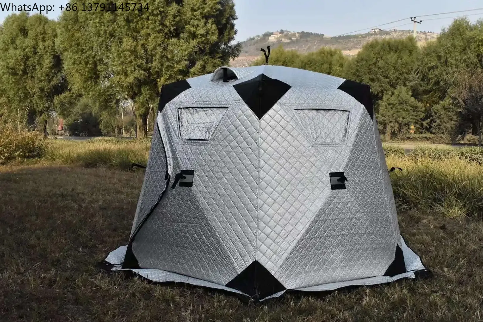 Ice Cube 3-4 Persons Instant Shelter Winter Fishing Tent Blue Silver with Mat