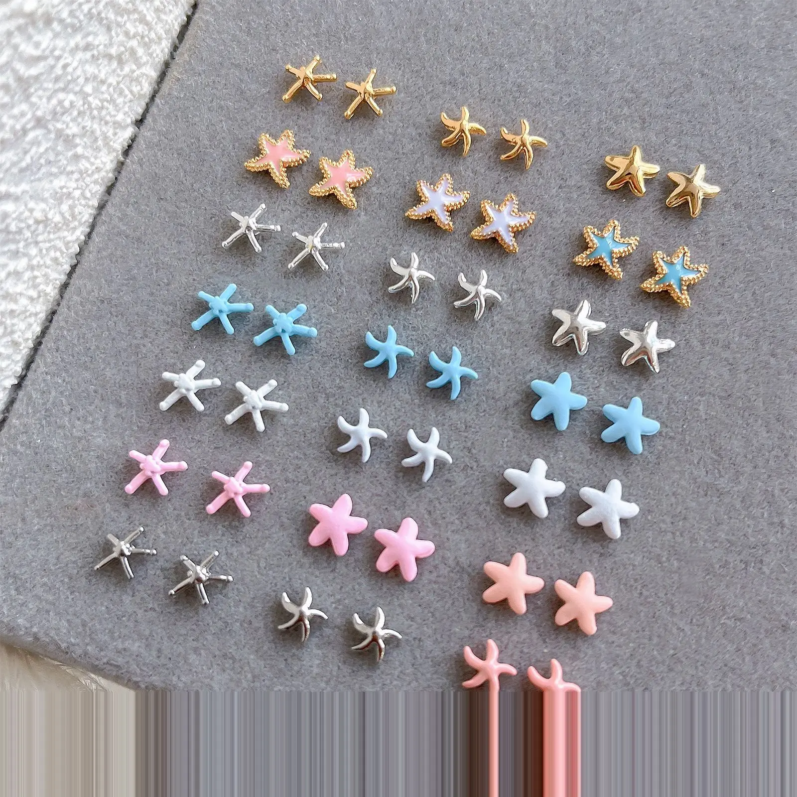 10pcs Japanese Sea Star Alloy Nail Art Accessories Exquisite Ocean Series Gold Silver Pink Star Diamond Charms Nail Decorations