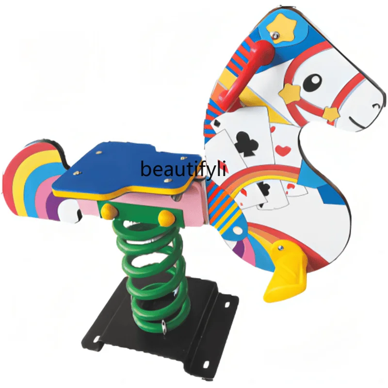 Kindergarten PE board rocking horse equipment single spring park plastic amusement toy