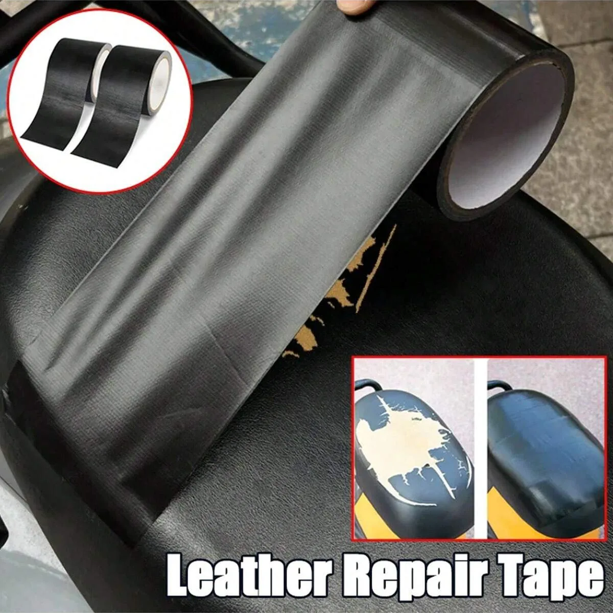 Selbstklebendes Leder-Reparaturband für Sofa, Autositze, Handtaschen, Jacken, Möbel, Schuhe, Erste-Hilfe-Patch, Leder-DIY Schwarzes Klebeband