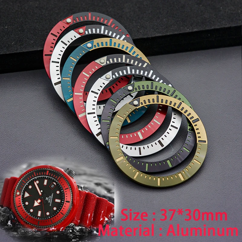 37*30mm Watch Aluminum Bezel Insert Fit Tiny Canned Tuna Diving Watch Case  NH35 NH36 Watch Case  Alloy Bezel Ring