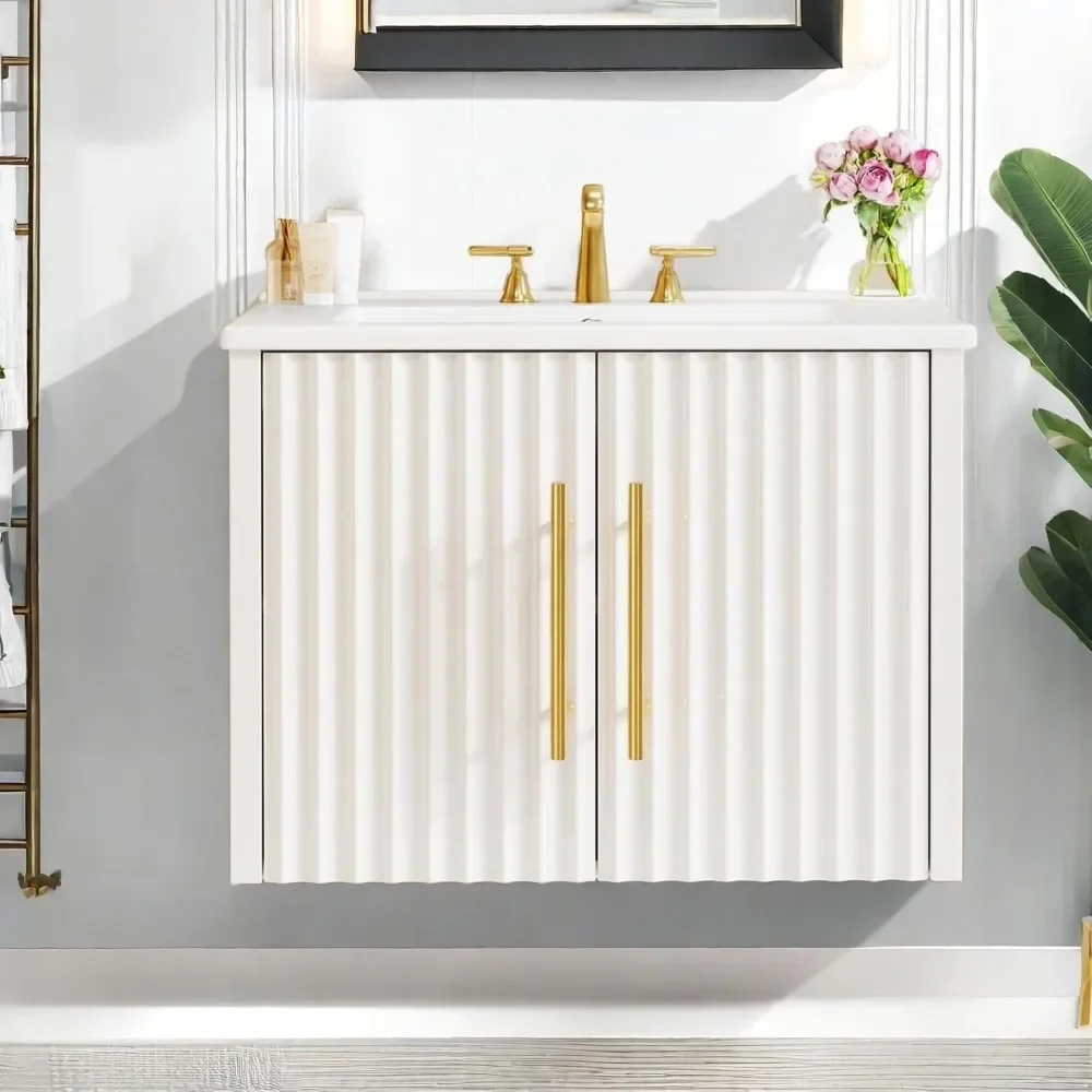 

24 Inch Bathroom Vanity with Sink, Small Space Floating Vanity, Modern 3-Holes Bathroom Storage Cabinet w/Double Soft-C