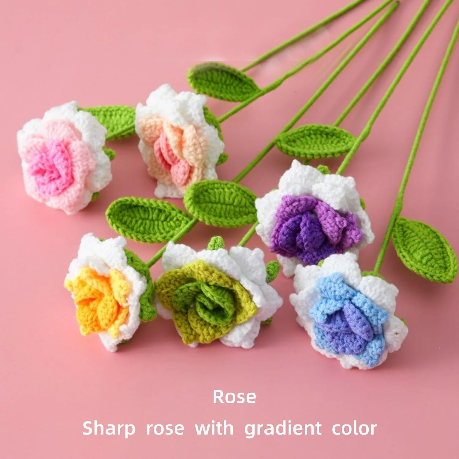 1pc Crochet Rose Flower Romantic Knitting Flowers Graduation Flower Bouquet Finished Artificial Plant Wedding Decor Gift