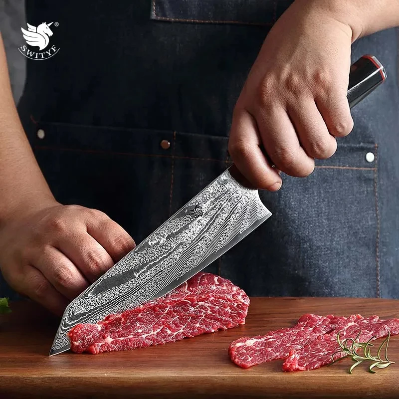 

Sharp Santoku Knife 73 Layers Damascus Steel Blade Chefs Cleaver Slicing Kiritsuke Kitchen Knife Cooking Tools G10 Twist Hnadle