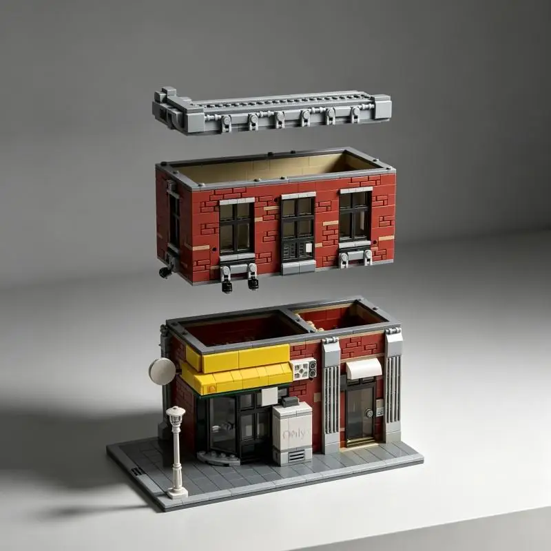 MOC Building Blocks 891 Parts Corner Deli Apartment Building Grocery Store Townhouse DIY Brick Set Desktop Collectible