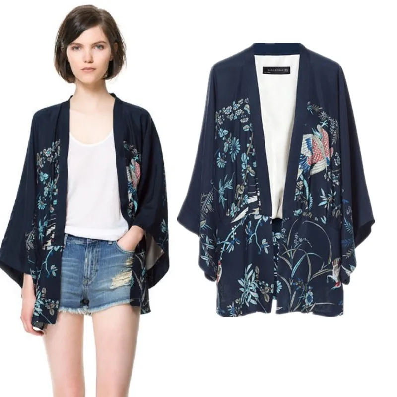 

Women's Phoenix Print Kimono Sve Open Cardigan Jaet 204 New Sle Batwing Sve Printed Outerwear Loose Fit Coat