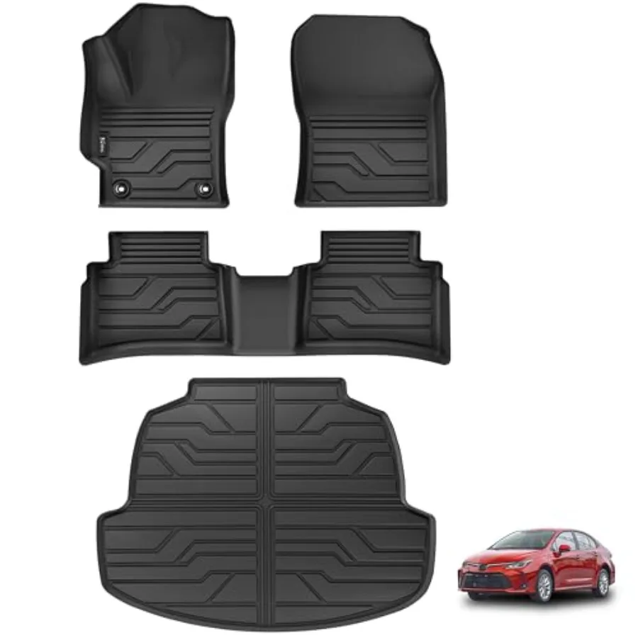 

Floor Mats Fit for Toyota Corolla 2020-2026 Sedan Hybrid All Weather TPE Liners 1st 2nd Row Cargo Custom Fit Black Durable Wate