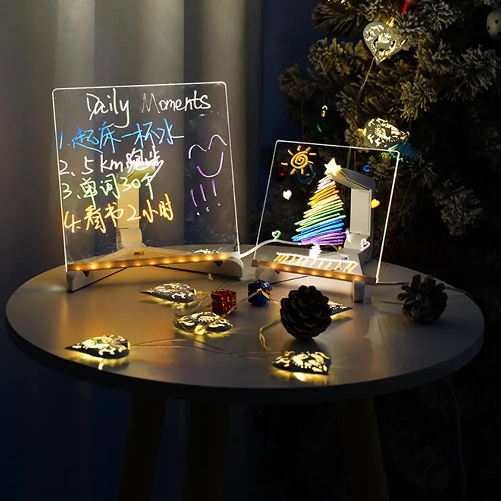 USB LED Night Light for Children, Erasable Message Note Board, Lâmpada com Suporte, Prancheta, Presentes de Natal para Crianças