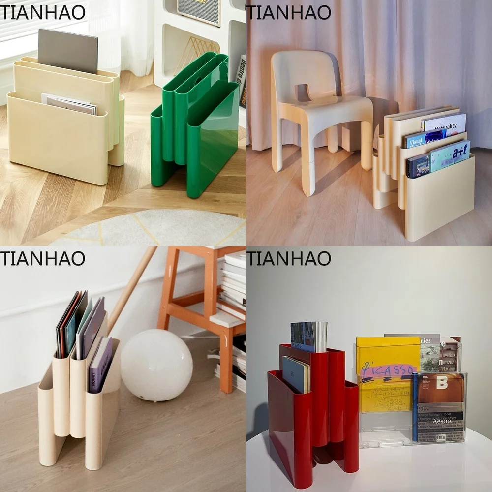 Minimalist Vintage Floor Bookshelf Instagram Style Multi Compartment Desktop Organizer Decorative Book and Magazine Stand