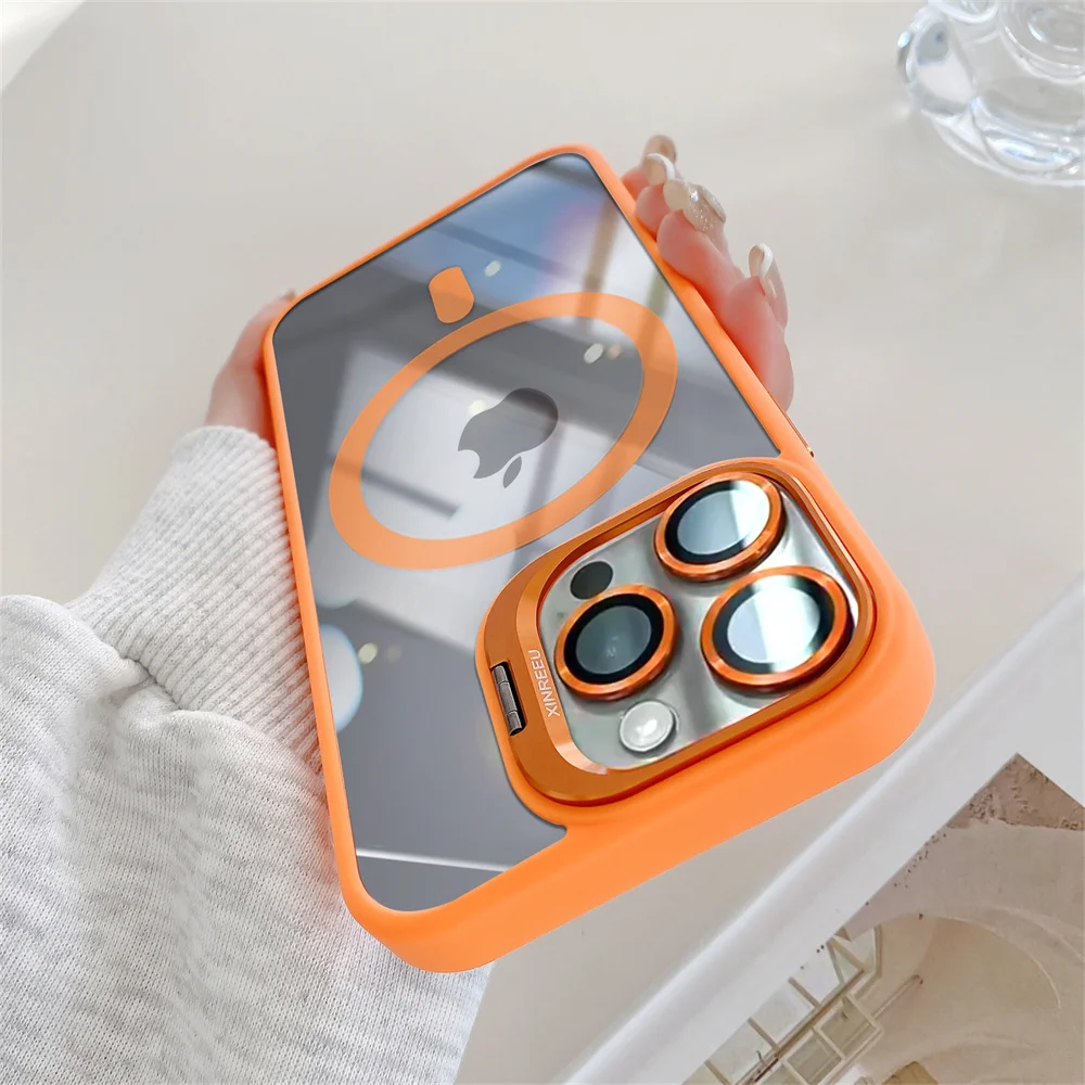 Klare magnetische Handyhülle für Apple iPhone 17 Air 16e 16 15 14 Plus 13 12 11 Pro Max mit Kameraobjektiv-Schutzrahmenständer