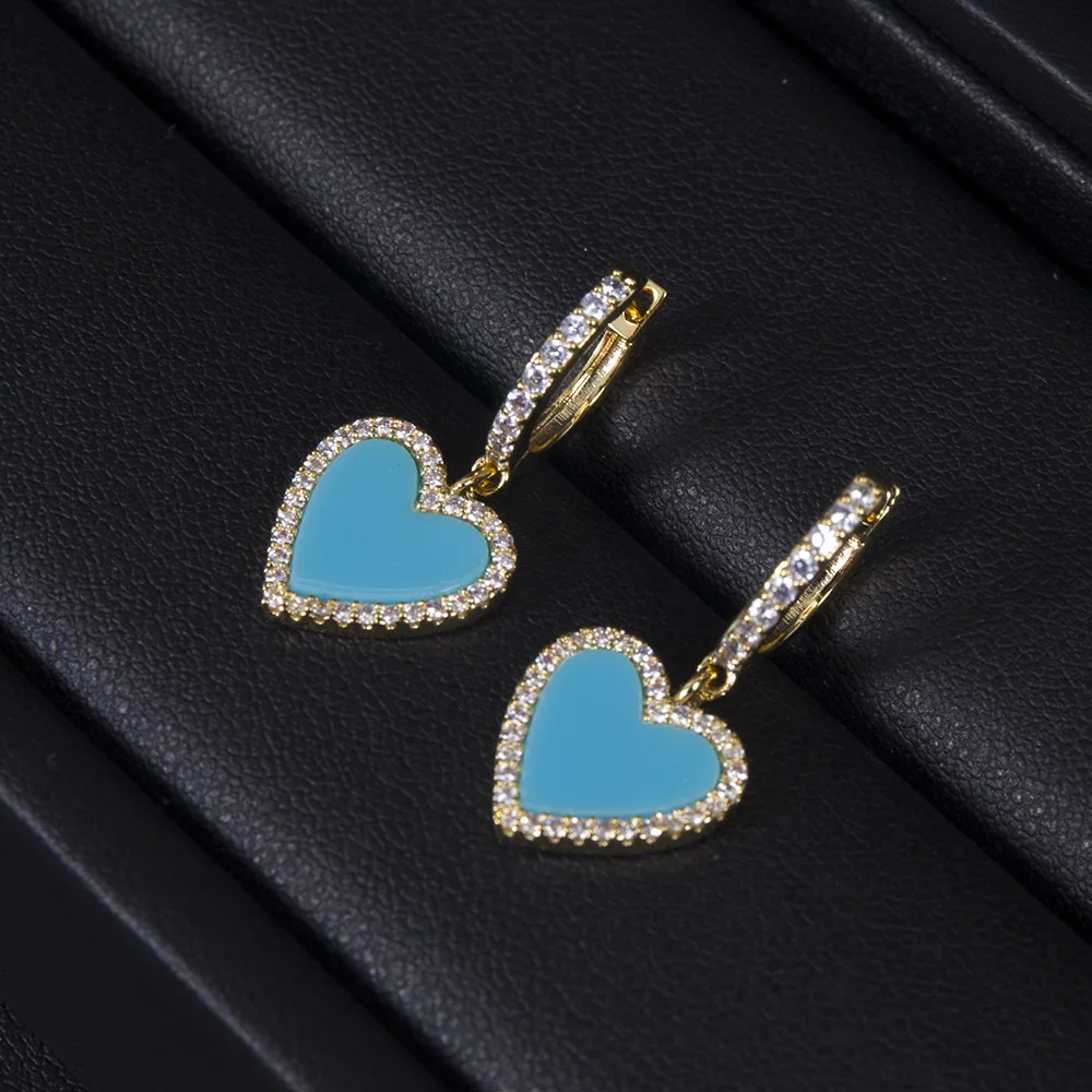 Hot Sale 18K Real Gold Plating Luxe Koper Ingelegde Zirkoon Hart Oorringen Elegante Sweet Dames Koreaanse Sieraden Oorbellen