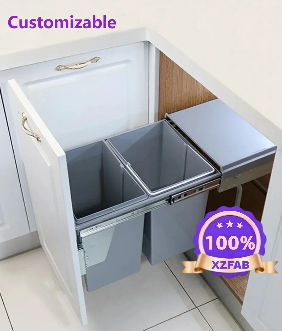 Factory Direct 2026 Simple Luxury Plastic Built-in Hidden Insert Push-pull Dry And Wet Separation Cabinet Trash Can Pull Large