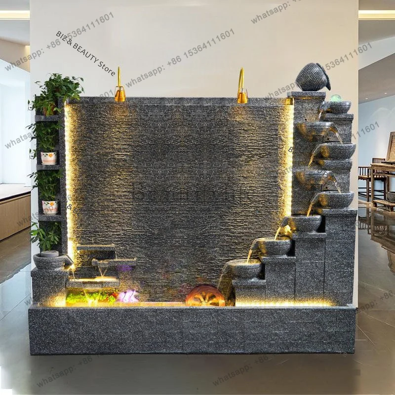 FG Large Indoor Water Wall Fountain – Glass Waterfall Room Divider Corporate Office Private Club & Entryway Decor JT40