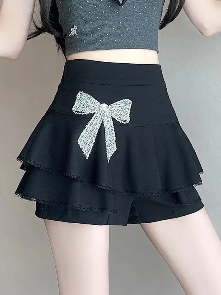 Skirt Fashion Bow Sexy Lace Puffy Women Summer New High Waist Slimming Chic A Line Elegant Pretty Trendy Lovely Charming Skorts