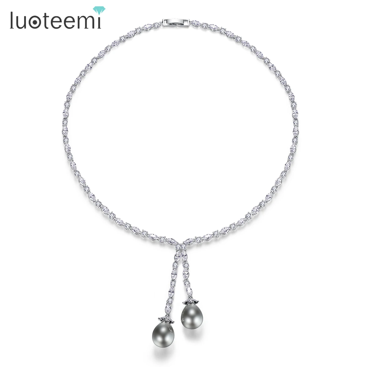 

LUOTEEMI Romantic Long Teenic Cubic Zirconia Necklaces Delicated Imitaion Pearls Minimalism Jewelry for Women Bridal Accessories