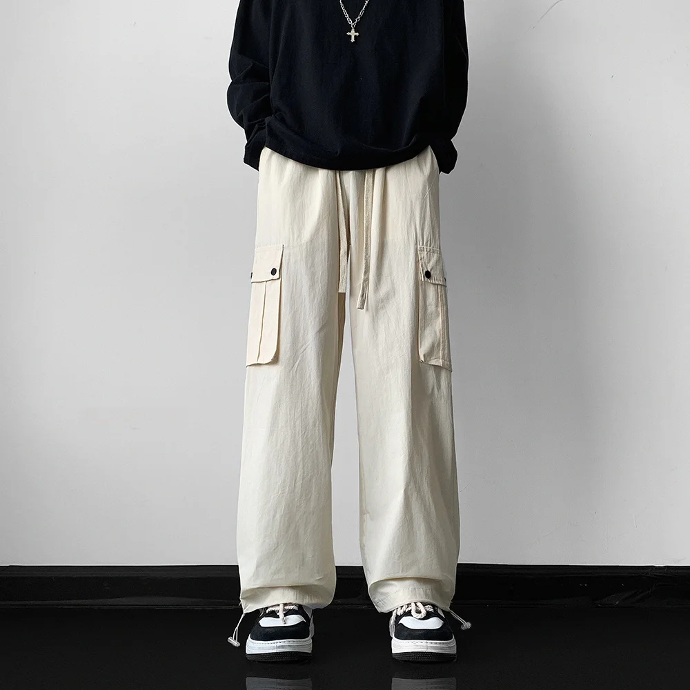 

Men's Spring Autumn Straight Leg Workwear Pants Large kets Drapey Loose Wide Leg Casual Trousers Faionable Youthful