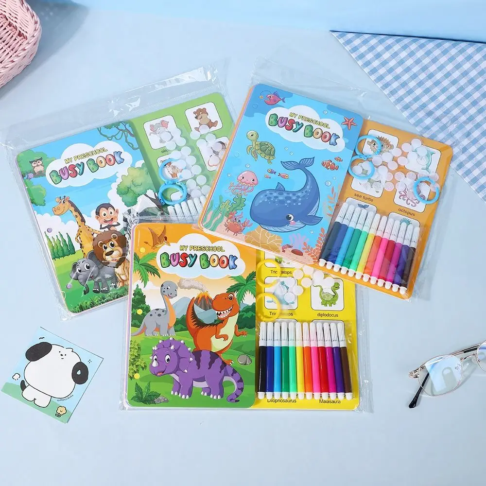 Colorful 12 Color Color Watercolor Pen Set Animals Dinosaurs Graffiti Notebook Set Cartoon Marine Drawing Notebook Children