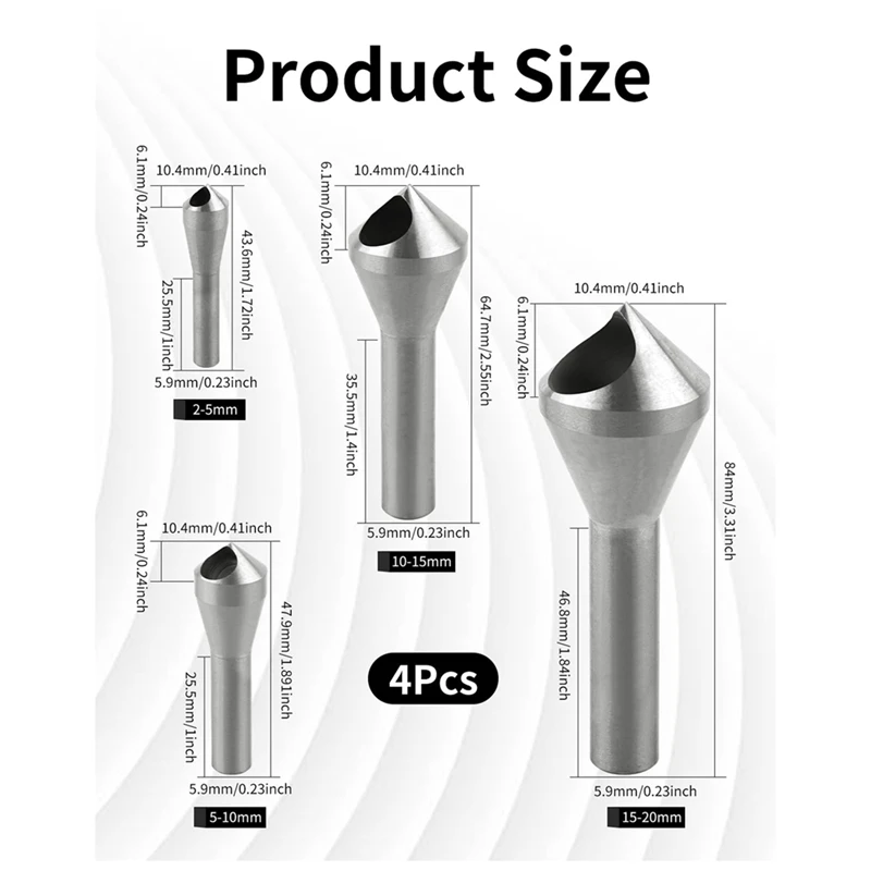 مجموعة لقمة مثقاب غاطسة أداة شطب عرقوب مستديرة HSS (4241) لقمة مثقاب غاطسة، للخشب والمعادن والبلاستيك والفضة 4 قطع
