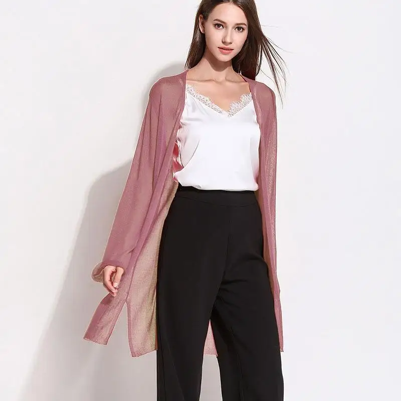 เสื้อคลุมคาร์ดิแกนไหมพรมถักทรงหลวม สีพื้น รุ่นใหม่ สไตล์สบายๆ สำหรับผู้หญิง นำเข้าจากต่างประเทศ