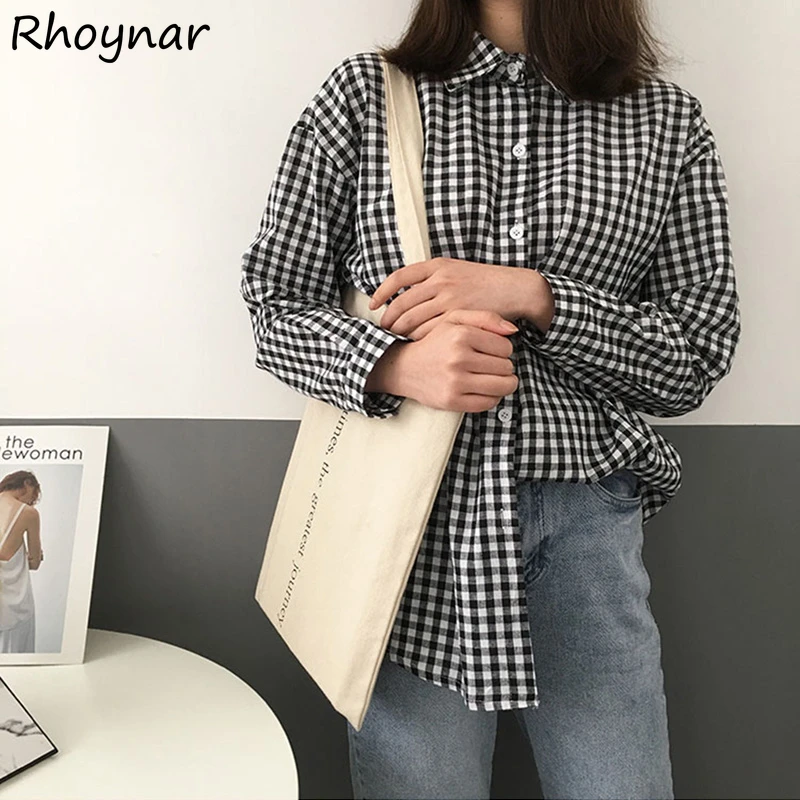

Shirts Women Spring Casual Plaid Simple Retro All-match Loose Streetwear Korean Style Camisas Mujer Youth Cozy Trendy Chic New