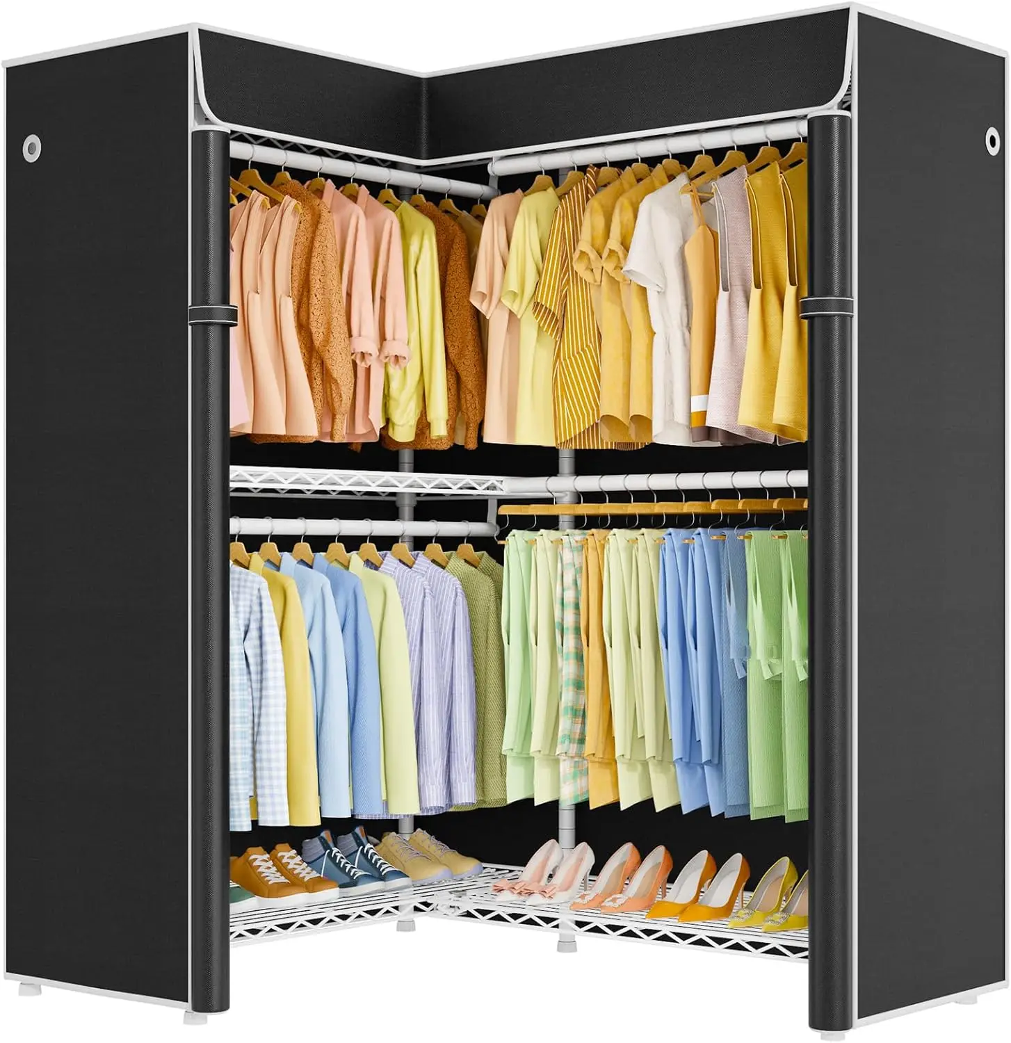

HOME E15C Garment Rack L Shaped Clothes Rack for Corner，Freestanding Clothing Racks for Hanging Clothes，Heavy Duty Closet O