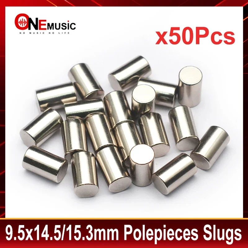 50Pcs Iron Pickup Polepieces Slugs 14.5/15.3 x 9.5mm Magnetic Rods Bars Silver for Electric Guitar/Bass Parts