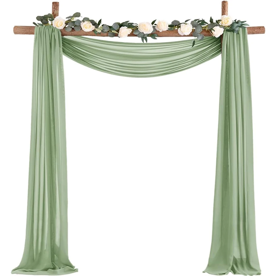 3/10M Sage ChiffonTable Runner, Wedding Arch Chiffon Sheer Drapes for Baby Shower Birthday Party Chair Sashes Backdrop Decor