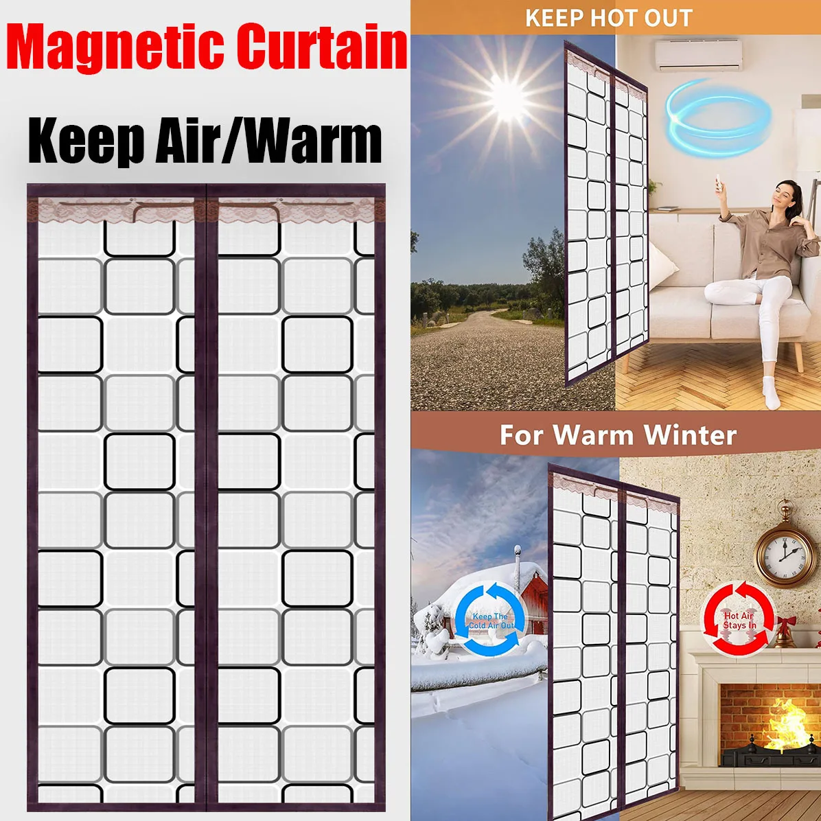 Air conditioning door curtains for winter warmth and wind resistance, transparent kitchen magnets for wind absorption, household